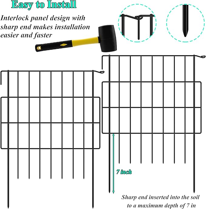 Decorative Garden Fences 17in x 23.3ft, 22 Pack Outdoor Fencing Animal Barrier Dog Border with 1.25in Gap, Metal Wire Fence Panels for Garden Decor, Flower Bed Edging Borders for No Dig Patio Yard