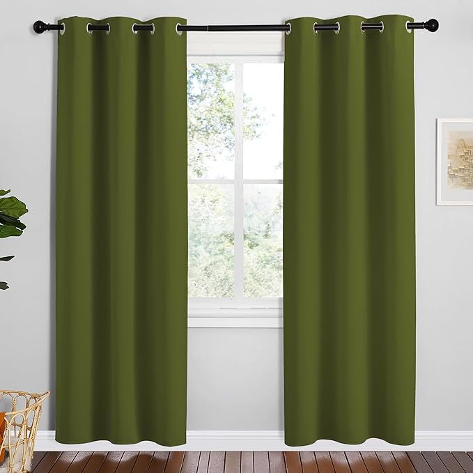 NICETOWN Olive Green Blackout Curtains 78 inches Length