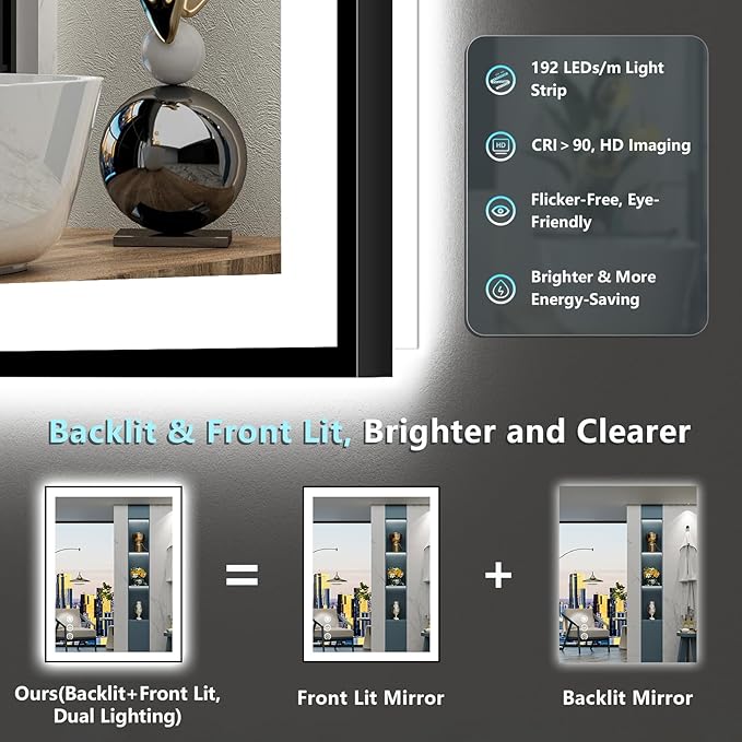 28x32 Black Framed LED Bathroom Mirror