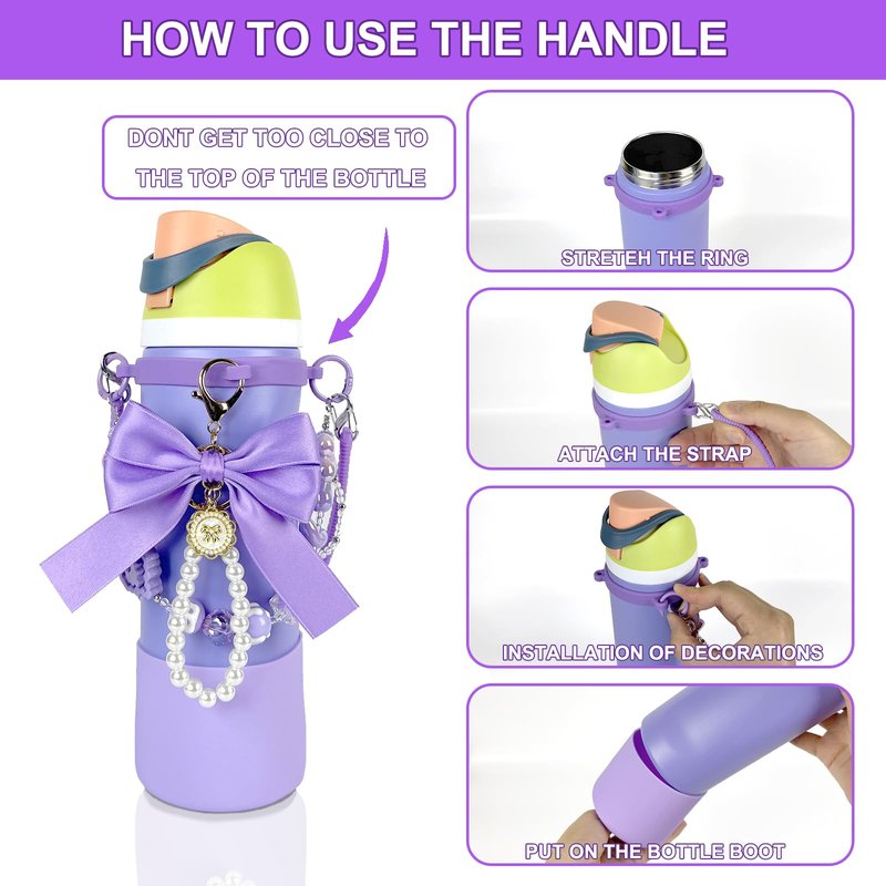 Silicone Boot Set for Owala Water Bottle 24 oz,Water Bottle Handle Strap for Owala Accessories, water bottle boot,Charms,Rubber Bottoms,Decorative
