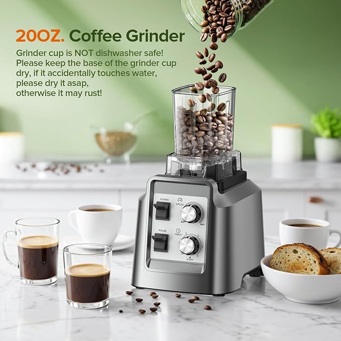 Blender Smoothies, 2-in-1 Blender & Grinder Combo, Smoothie Maker, 1800 Peak Watts, 68 Oz Large Capacity, BPA-Free Countertop Blender for Ice Crushing, Frozen Drinks