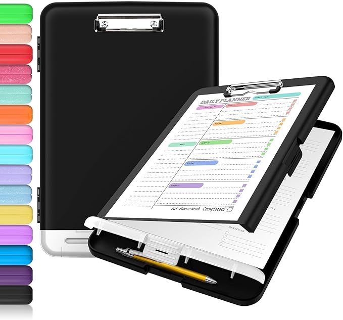 Sooez Clipboard with Storage, Clip Board 8.5 x 11 with Pen Holder, Plastic Organization Case Box for Letter Legal A4 Size Paper, Low Profile Clip, Nurses Teachers Must Haves, School & Office Supplies