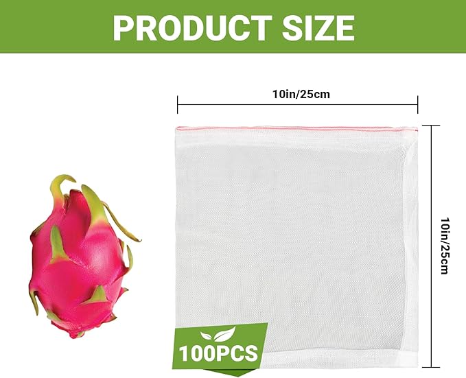 Garden Grape Netting Bags, 100PCS 10x10 Inch Fruit Protection Bags for Fruit Trees, Fruit Mesh Cover Bags with Drawstring Protect Tomato, Guava, Flower from Birds