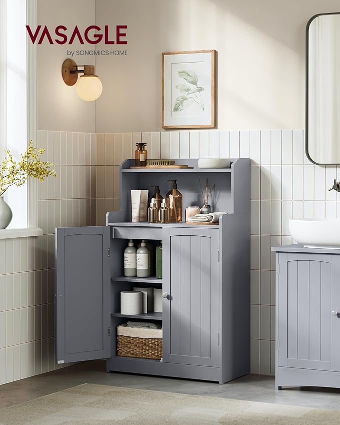 VASAGLE Bathroom Storage Cabinet, Bathroom Floor Cabinet with 2 Doors, 2 Adjustable Shelves, 11.8 x 23.6 x 39.4 Inches, Freestanding, for Dining Room, Kitchen, Living Room, Dove Gray UBBC770G02