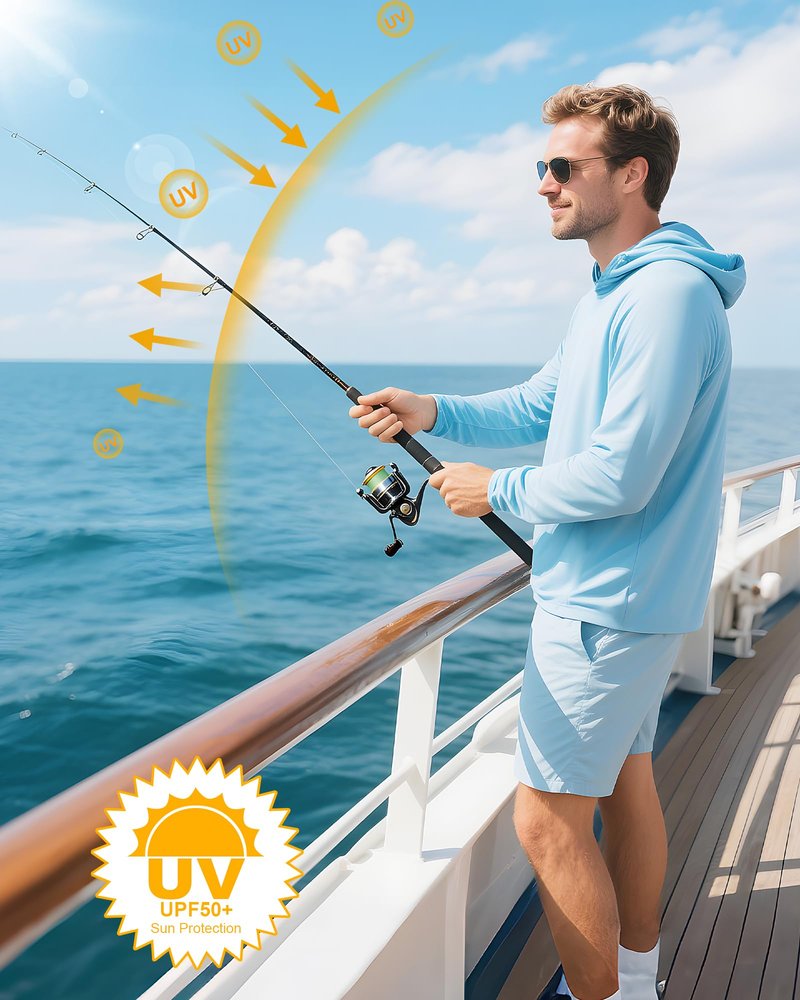 Runhit UPF 50+ Fishing Shirts for Men Long Sleeve UV Sun Protection Hoodie Outdoor Workout Hiking Running Rash Guard Lightweight Quick Dry White L