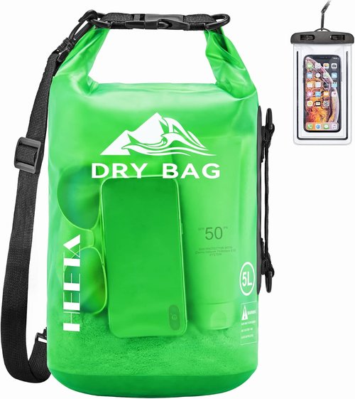HEETA Waterproof Dry Bag - Lightweight Roll Top Storage Backpack with Phone Case | 5L/10L/20L/30L/40L Options for Travel, Swimming, Boating, and Camping