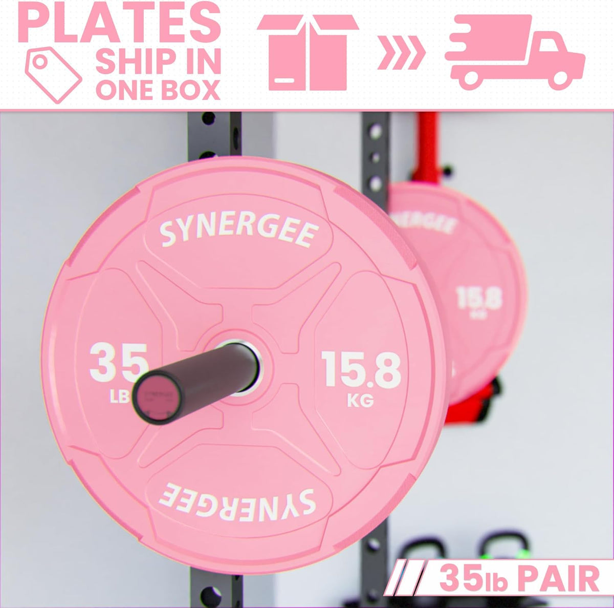 Synergee Bumper Plates – Durable Olympic Weight Plates, Low-Bounce Rubber for Strength Training, Powerlifting, and Functional Workouts.