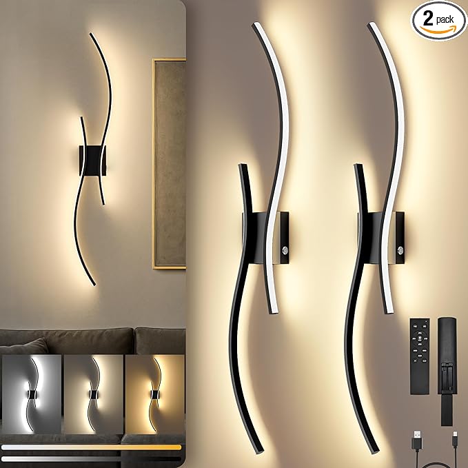 Battery Operated Wall Sconces Set of Two, 10000mAh Rechargeable Modern Wall