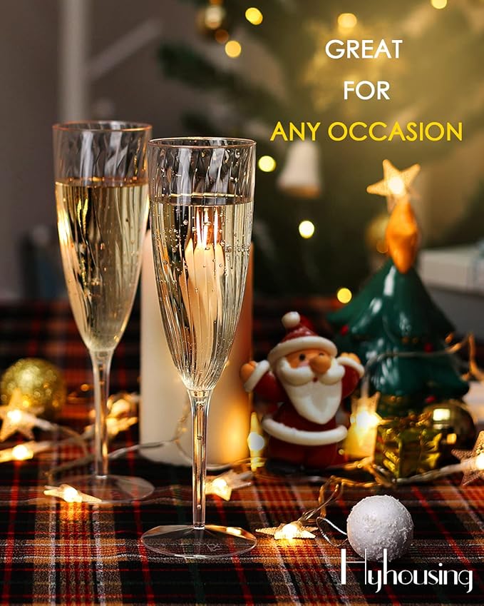 48 Plastic Champagne Flutes, Clear Disposable Plastic Champagne Glasses Reusable Wine Cocktail Cups for Home Daily Life Party Wedding Toasting Drinking Birthday,New Years Eve Party Supplies 2025