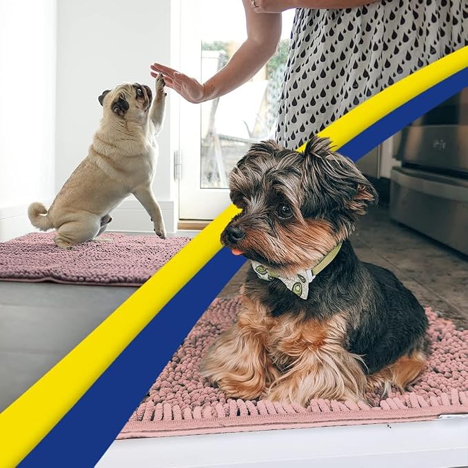 Muddy Mat® | Super Water Absorbent Door Mat Indoor, Microfiber Quick Dry Chenille Entryway Rug, Slip Resistant Front Door Mat, Indoor Mats for Entryway, Machine Washable Pet Rug, Blush Pink 24" x 72"