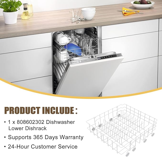 UPGRADED 808602302 5304535768 Dishwasher Lower Rack Replacement Compatible with Frigidaire,Kenmore Dishwasher Rack Parts with 154174501 Wheels Replace 154432602 154432601 154319706 Dishwasher Racks