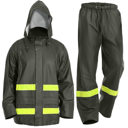 FWG Men’s Rain Suit For Fishing – Jackets with Pants & Hi-Vis Reflective, Ideal for Angler(Green-Reflective,XX-Large)