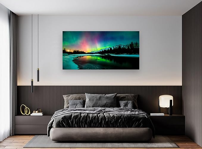 S01962 Wall Art Aurora scenery Painting on Canvas Stretched and Framed Canvas