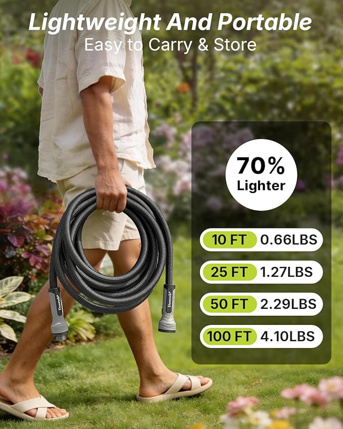 Garden Hose, Flexible Ultra Lightweight Durable, Kink-Free Water Hose - Non-Shrinking, Easy to Store, All-Weather, High-Pressure, Black (10 FT)