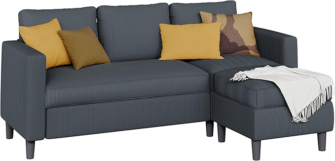 Shintenchi Modern Upholstered Sectional Sofa, L-Shaped Couch with Reversible Chaise for Living Room, New Corduroy Fabric
