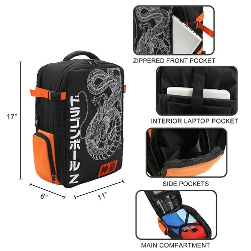 Bioworld Dragon Ball Z Shenron Line Art Black 17" Large Travel Backpack