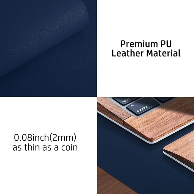 Aothia Leather Desk Pad Protector, Mouse Pad, Office Desk Mat, Non-Slip PU Leather Desk Blotter, Laptop Desk Pad, Waterproof Desk Writing Pad for Office and Home (48"x17", Dark Blue)