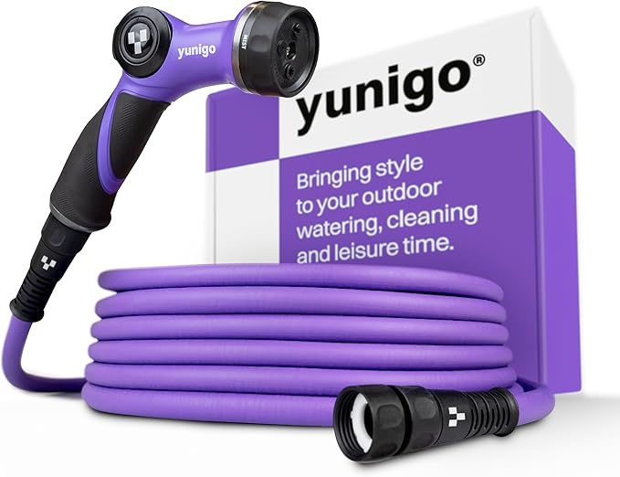 RELAX 50ft Expandable Purple Garden Hose – Lightweight No-Kink Design with Durable Aluminum Couplings, Spray Nozzle & Hose Mender for Home & Garden Watering
