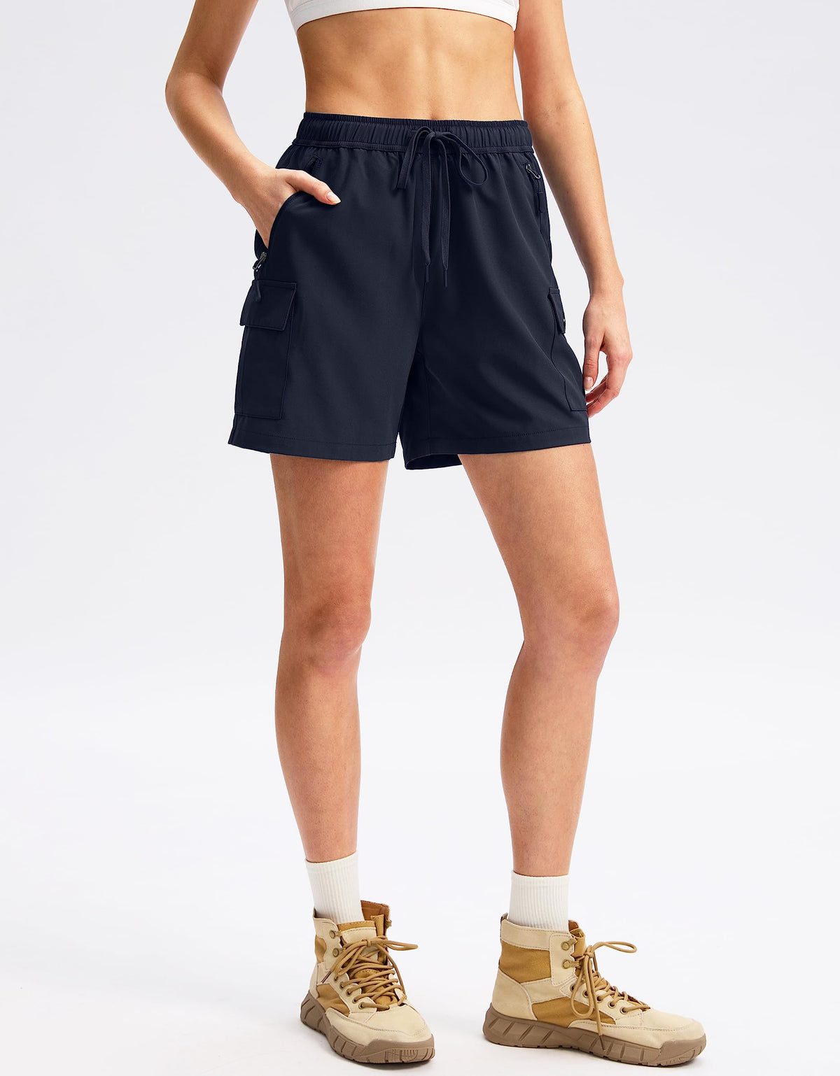SANTINY Women's 5''/ 7'' Hiking Cargo Shorts Quick Dry Lightweight Summer Shorts for Women Athletic Golf Zipper Pockets(Navy_M)