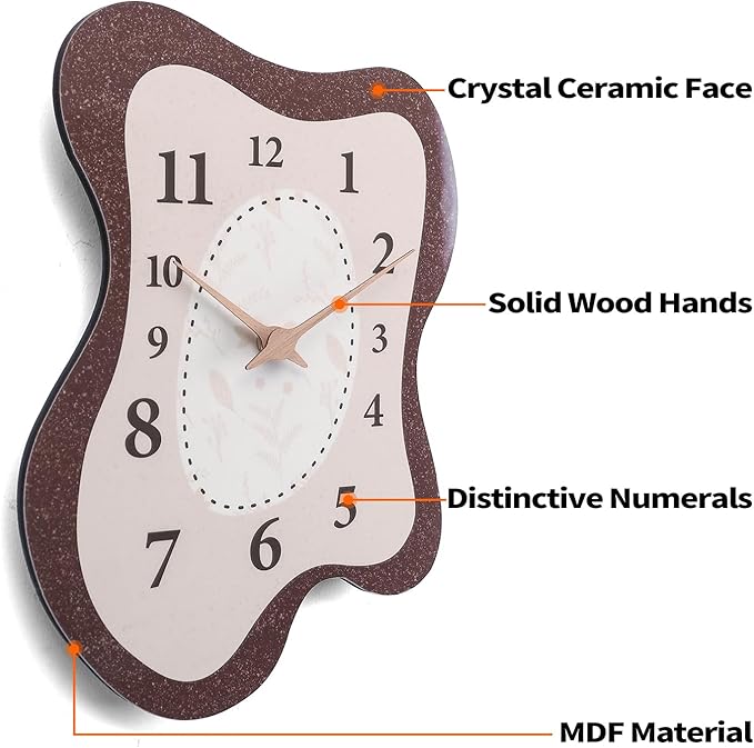 Mid Century Retro Irregular Shape Wall Clock, Silent Non-Ticking Battery