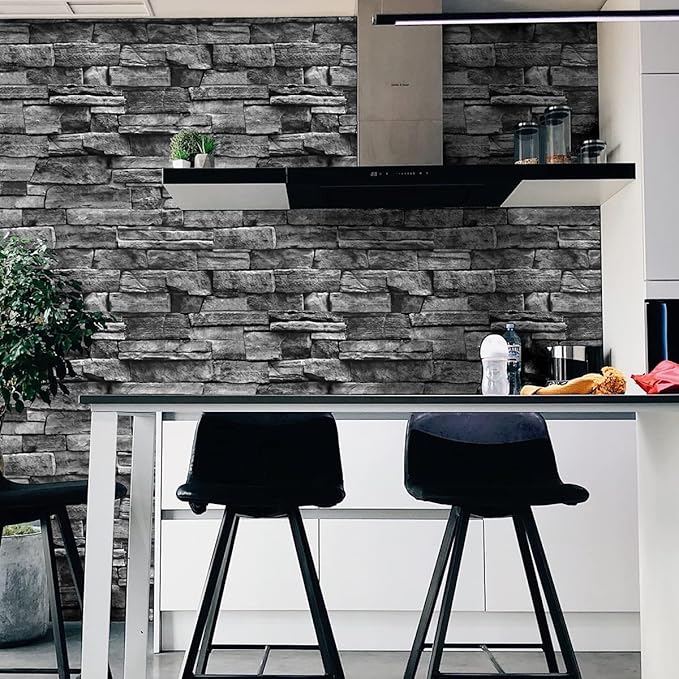 Jeweluck Grey Brick Wallpaper Peel and Stick Wallpaper 17.7”×393.7” Faux Stone