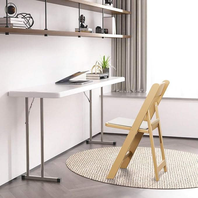 VINGLI Resin Folding Chairs with Cushion, Foldable Plastic Chair with Comfortable Padded Seats, Perfect for Event Party Indoor Outdoor, Natural, 1 PC