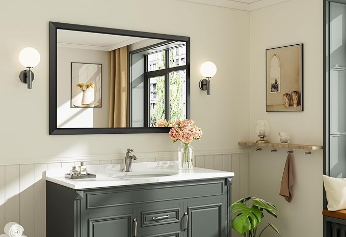 Briivue 48x32 Inch Black Bathroom Mirror