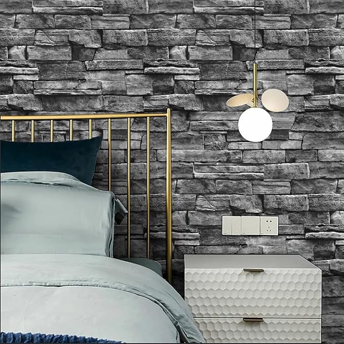 Jeweluck Grey Brick Wallpaper Peel and Stick Wallpaper 17.7”×393.7” Faux Stone