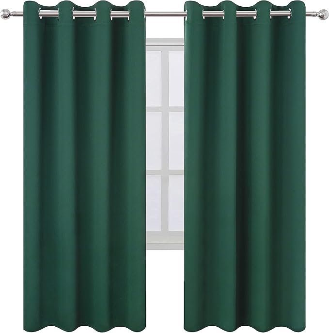 LEMOMO Dark Green Thermal Blackout Curtains/52 x 72 Inch/Set of 2 Panels Room