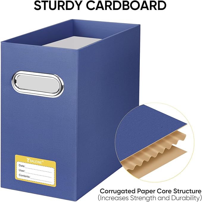 BALEINE File Organizer Box, Cardboard File Folder Organizer with Handle for Letter Size, Portable Collapsible Hanging Filing Box for Home Office Document Storage (2 Pack, Navy)