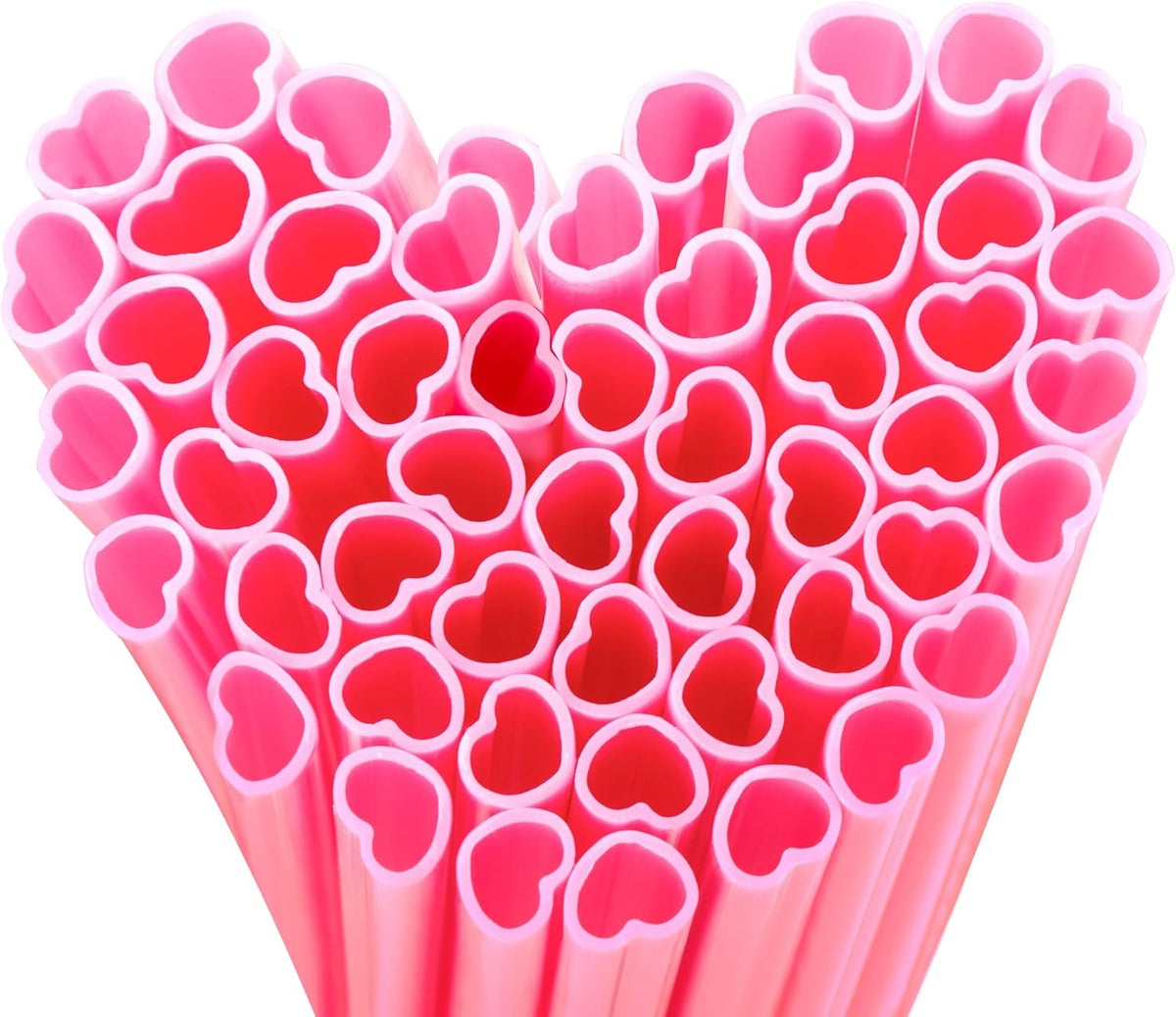 Skiennix Heart Shaped Pink Straws - 50pcs Individually Wrapped Disposable Drinking Straws for Parties & Events
