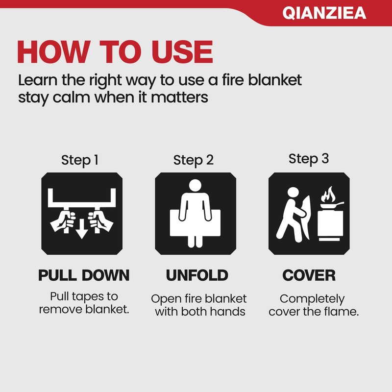 QIANZIEA 4 Pack Fire Blanket 40” x 40” – Emergency Fire Blanket for Kitchen & Home, Fiberglass Fire Suppression Blanket