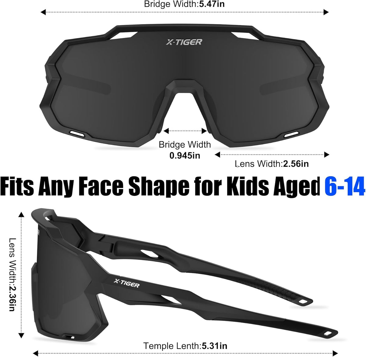 X-TIGER Kids Sunglasses - Polarized UV400 Baseball & Cycling Glasses for Ages 8-14