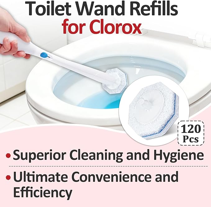 120 Pcs Toilet Wand Refills for Clorox ToiletWand System, Disposable Brush Heads with Dense Fibers, for Deep Toilet Bowl Cleaning