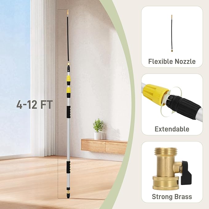 20FT Heavy Duty Telescopic Gutter Cleaner System – Professional Gutter Cleaning Tools from the Ground with Quick-Connect Adapter & Ergonomic Wand for 2-Story Homes, Roof Maintenance, and Clog Removal