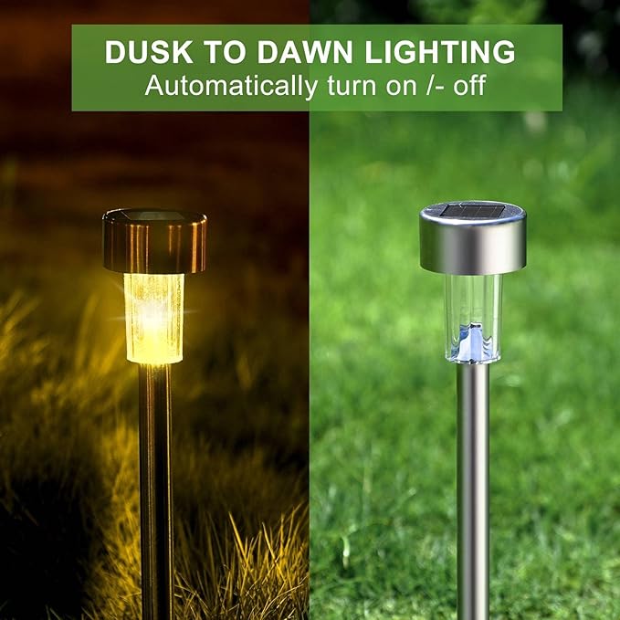 Dream Master Solar Lights Outdoor Waterproof, Stainless Steel LED Landscape Lighting, Solar Garden Lights, Outdoor Christmas Decorations for Yard, Pathway, Walkway, Patio, Lawn - 12Pack(Warm White)