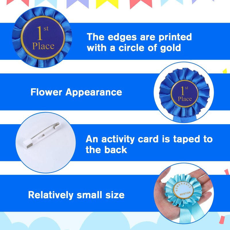 4 PCS Award Ribbon Rosette Set, Grand Prize Ribbon Winner Victory Ribbons, Satin Participation Ribbons 1st 2nd 3rd Place Honorable Mention Prize Badge Medals Deluxe Recognition-Ribbon for Classroom