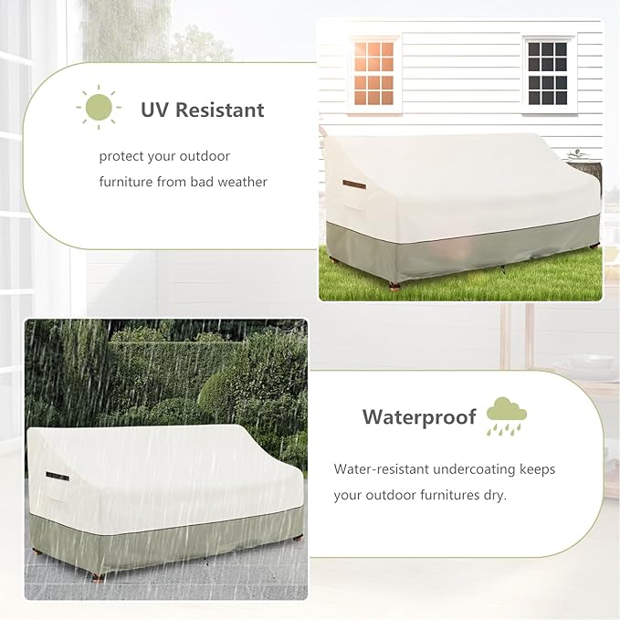 3-Seater Patio Sofa Cover,85 W x 38 D x 35 H Inches Outdoor Couch Cover,600D Heavy Duty Waterproof Outdoor Sofa Covers,Patio Furniture Covers,Beige