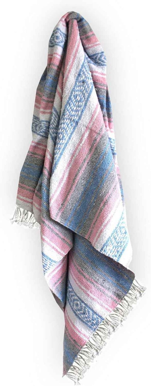 Authentic Del Mex Large Mexican Blanket - Woven Falsa Throw (70"x50") for Beach, Yoga & Outdoor Decor - Pink/Tan