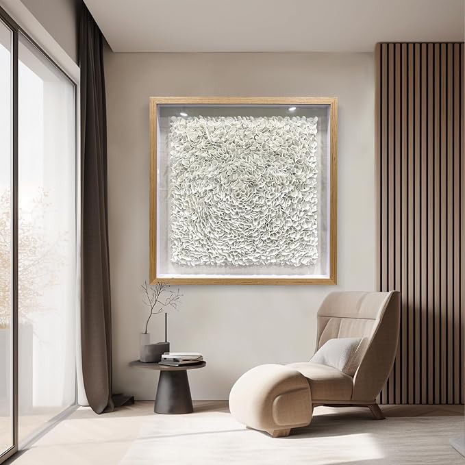 BrightA Minimalist 3D Wall Art Large Wall Art Artwork for Walls White Textured Wall Sculpture with Embossed Patterns Modern Abstract Artwork for Living Room Office Decor 23.6"x23.6"