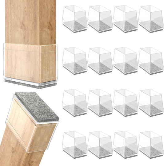 Rectangle Chair Leg Protectors for Hardwood Floors,16 PCS Silicone Covers to Protect Wood Tile Floors Felt Pads Furniture Leg Caps Reduce Noise. Easy to Move.(Clear,1 x 1.5 Inch,Rectangle)