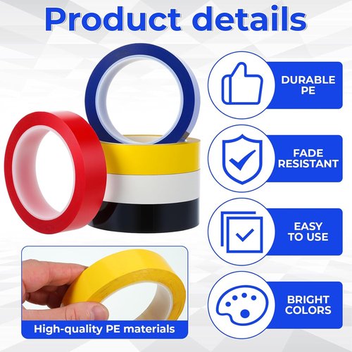 Floor Marking Tape - 5 Rolls, 1 Inch x 72 Yards | Ideal for Gym, Warehouse & Classroom Use