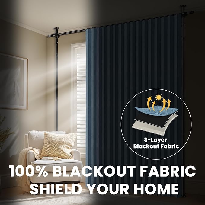 100% Blackout Room Divider Curtains Sets Blue 2 Panels W100 x L84in No Drill