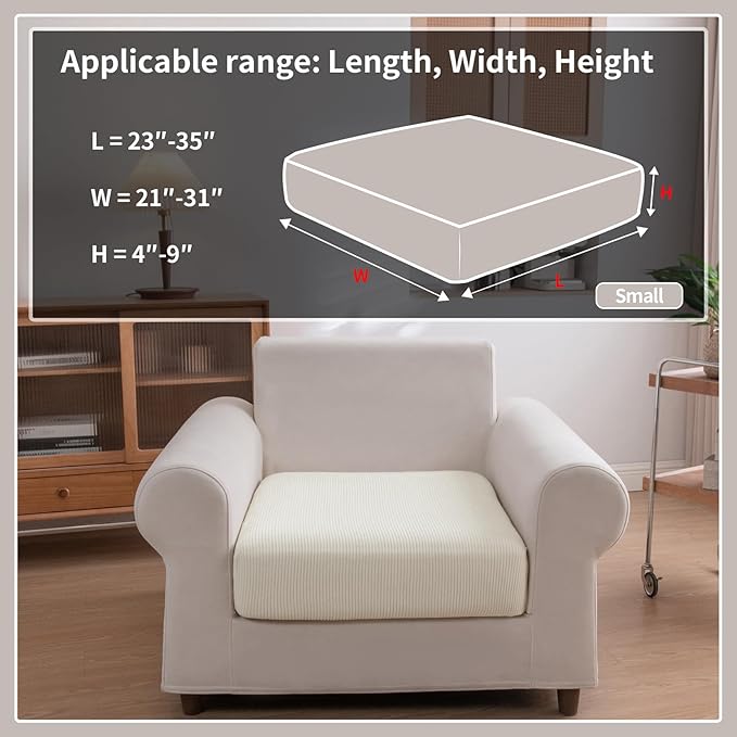 OHSIO Sectional Couch Covers, Wear Resistant Stretch Sofa Covers Washable Soft Couch Cushion Covers Anti Slip Furniture Protector Sofa Slipcovers for Pets (1 Piece Chair Cover, Ivory)