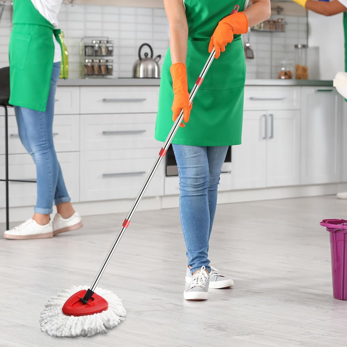 Microfiber Spin Mop Replace Head, Mops Base, Handle Compatible with O Cedar EasyWring 1-Tank Spin Mop Refills (New White-Centre 40% More (1-Tank System))