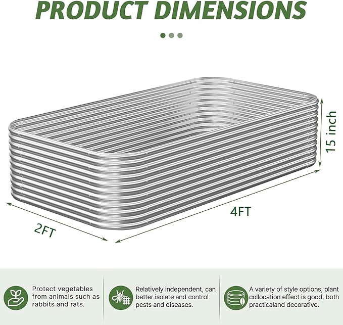 3 Pack Tall Corrugated Galvanized Steel Raised Garden Bed Outdoor, Metal Above Ground Garden Bed for Vegetables and Flowers, Raised Beds for Gardening-4x2FT