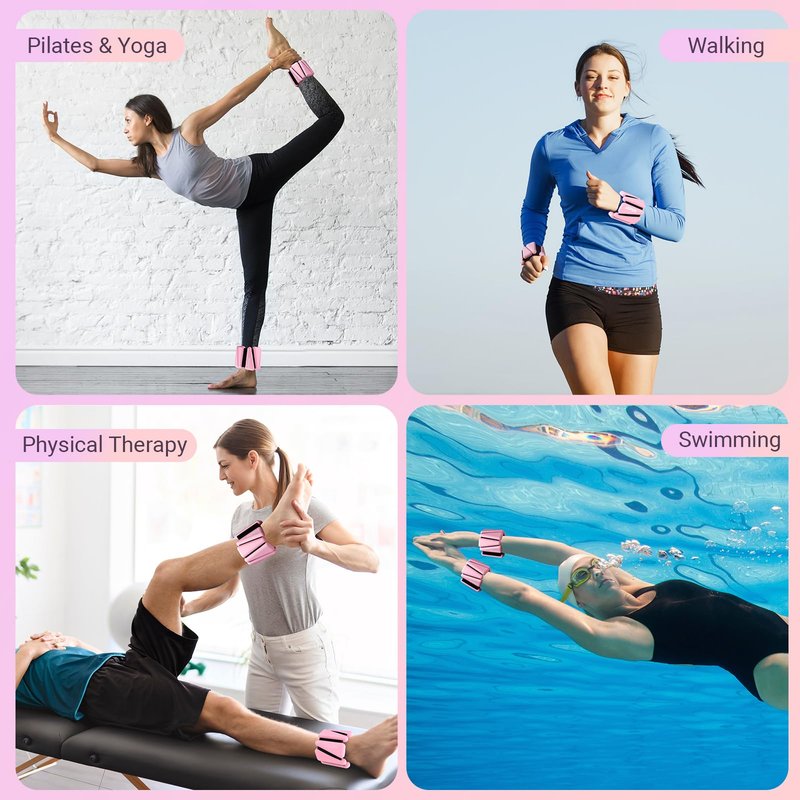 Wrist Ankle Weights for Women Set of 2, Adjustable Silicone Weighted Bangles, Wearable Ultra-durable Strips Weight Bracelet 2 lbs for Yoga, Pilates, Barre, Walking, Arm & Leg Workout
