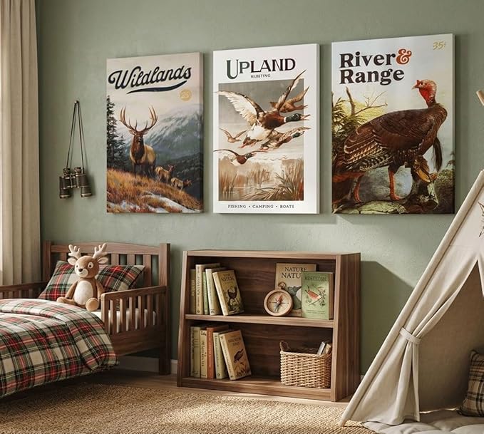 3Pcs Wild Animal Canvas Wall Art Hunting Outdoorsy Wall Decor Pictures Nature Wilderness Deer Wild Duckturkey Posters Prints Gift for Hunter Dad for Living Room Bedroom Decoration Prepare to hang