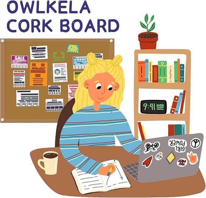 OWLKELA 17.7 X 13.3 Inch Cork Board Bulletin Board, Wall-Mounted Presentation