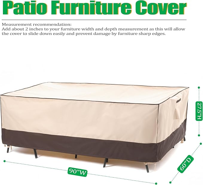 F&J Outdoors Patio Furniture Cover, Waterproof UV Resistant for Table & Chairs Set, 90" Wx60 Dx27.5 H